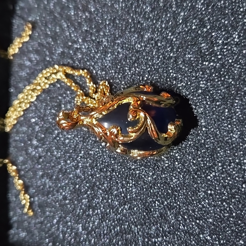 Joan Rivers Royal Blue Enamel Egg Pendant Necklace 30"